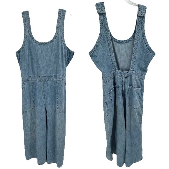 Vintage Y2K Lucky Brand Denim Culotte Jumpsuit Overalls Sz Large - Picture 1 of 10